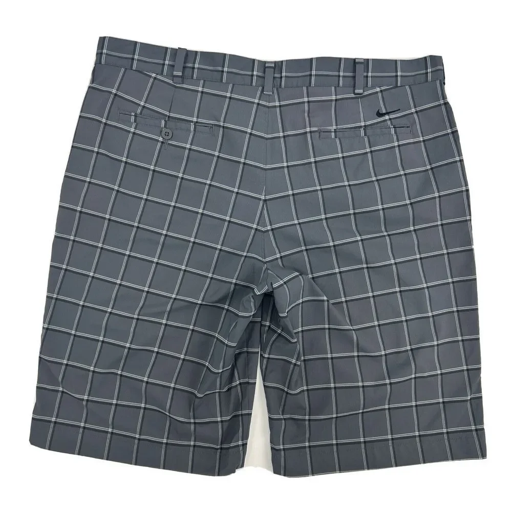 Nike Golf Shorts Men's 40 Gray White Black Plaid Flat Front Chino Casual Dri-Fit